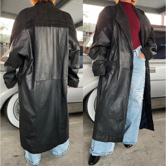 🔥Vintage Pelle Studio Double Breasted
Baroque Leather Long Duster Coat Jacket M - Picture 1 of 16